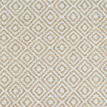 Wool broadloom carpet swatch in a woven diamond grid print in ivory and beige.