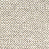 Wool broadloom carpet swatch in a woven diamond grid print in ivory and beige.