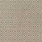 Wool broadloom carpet swatch in a woven diamond grid print in cream and brown.