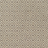 Wool broadloom carpet swatch in a woven diamond grid print in cream and brown.