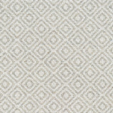 Wool broadloom carpet swatch in a woven diamond grid print in ivory and gray.
