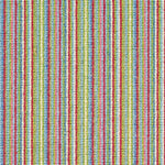 Wool broadloom carpet swatch in a thin stripe pattern in shades of bright green, blue, pink and red.
