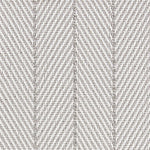Outdoor broadloom carpet swatch in a striped herringbone weave in gray and white.
