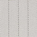 Outdoor broadloom carpet swatch in a striped herringbone weave in gray and white.