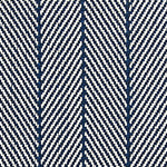 Outdoor broadloom carpet swatch in a striped herringbone weave in navy and white.