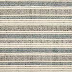 Wool broadloom carpet swatch in a ribbed stripe weave in gray, blue and cream.