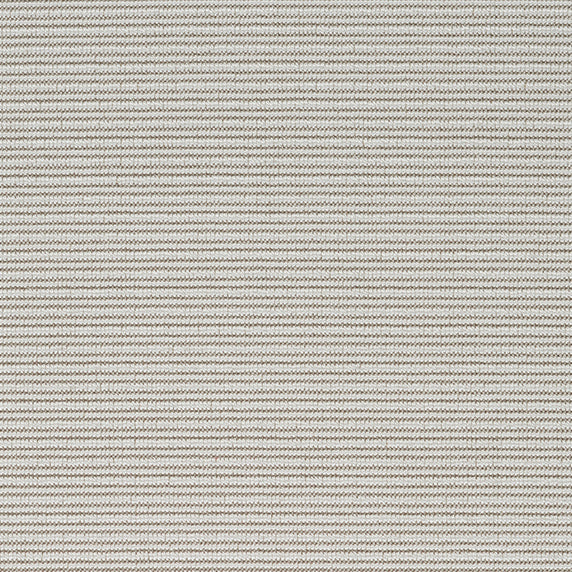 Outdoor broadloom carpet swatch in a striped weave in mottled cream and white.