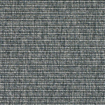 Outdoor broadloom carpet swatch in a striped weave in mottled navy and gray.