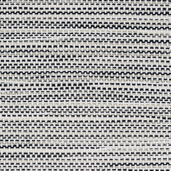 Outdoor broadloom carpet swatch in a multicolor weave in shades of tan, gray and black.