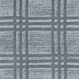 Nylon broadloom carpet swatch in a dimensional plaid weave in gray.