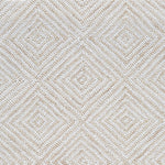 Wool broadloom carpet swatch in a dense repeating diamond print in shades of cream and white.