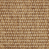 Outdoor broadloom carpet swatch in a textured linear weave in shades of cream and tan.