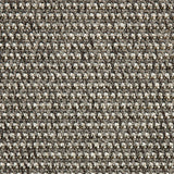Outdoor broadloom carpet swatch in a textured linear weave in shades of cream and charcoal.