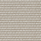 Outdoor broadloom carpet swatch in a textured linear weave in shades of white, cream and brown.