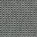 Outdoor broadloom carpet swatch in a dimensional grid weave in charcoal and blue-gray.