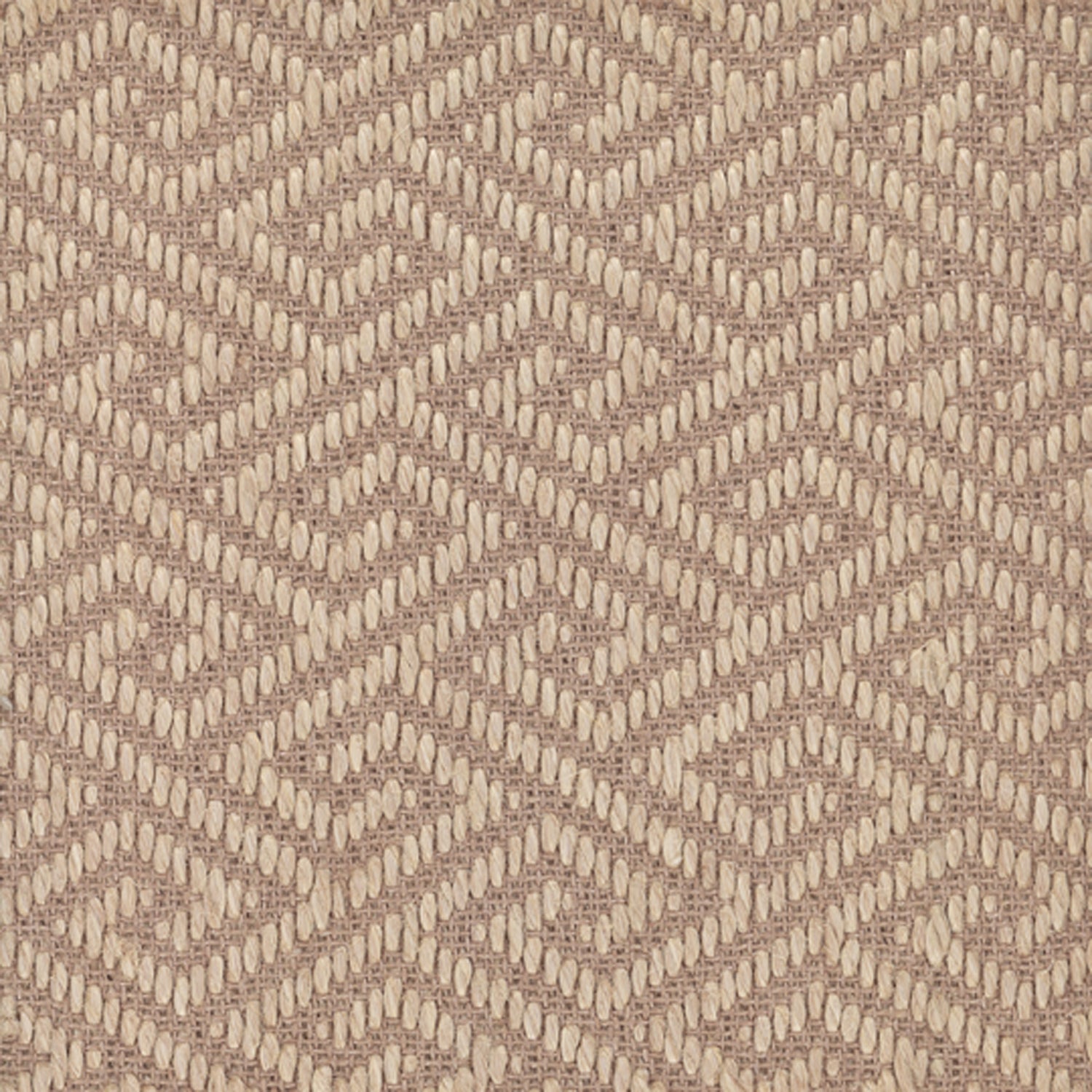 Sisal broadloom carpet swatch in a dimensional geometric weave in sable and beige.