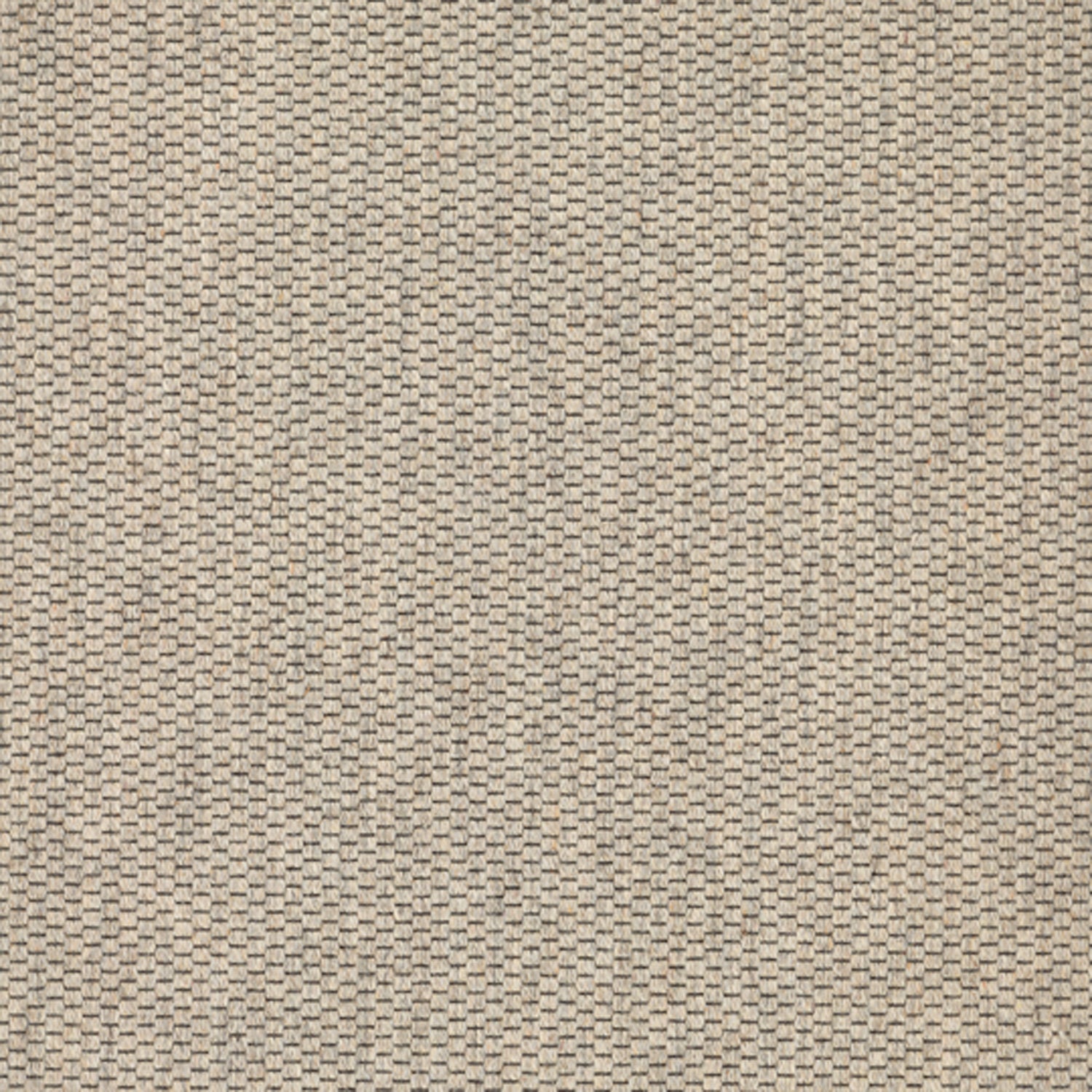 Wool broadloom carpet swatch in a flat grid weave in beige and dark brown.