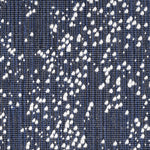 Wool broadloom carpet swatch in an irregular looped weave in black and navy with white accents.