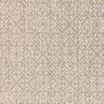 Wool-nylon broadloom carpet swatch in a geometric lattice print in cream and tan.
