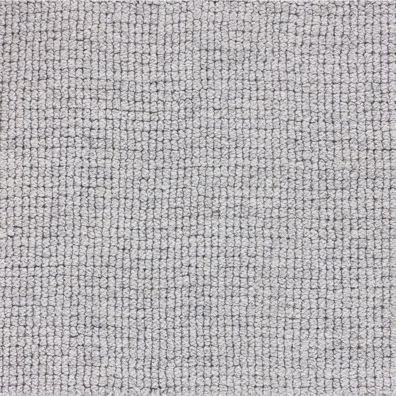 Wool-blend broadloom carpet swatch in a looped weave in silver.