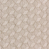 Wool-blend broadloom carpet swatch in a small-scale linear geometric pattern in white and light brown.