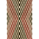 Detail of Ridder Diamond featuring a repeating graphic diamond motif made from smaller trapezoid shapes in brick red, brown, olive and ivory.