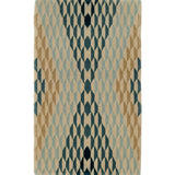 Detail of Ridder Diamond featuring a repeating graphic diamond motif made from smaller trapezoid shapes in light blue, teal, tan and ivory.