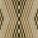 Close up detail of Ridder Diamond featuring a repeating graphic diamond motif made from smaller trapezoid shapes in pale green, sage, olive and ivory.