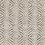 Wool broadloom carpet swatch in a dense diamond stripe pattern in white on a mottled tan field.