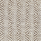 Wool broadloom carpet swatch in a dense diamond stripe pattern in white on a mottled tan field.