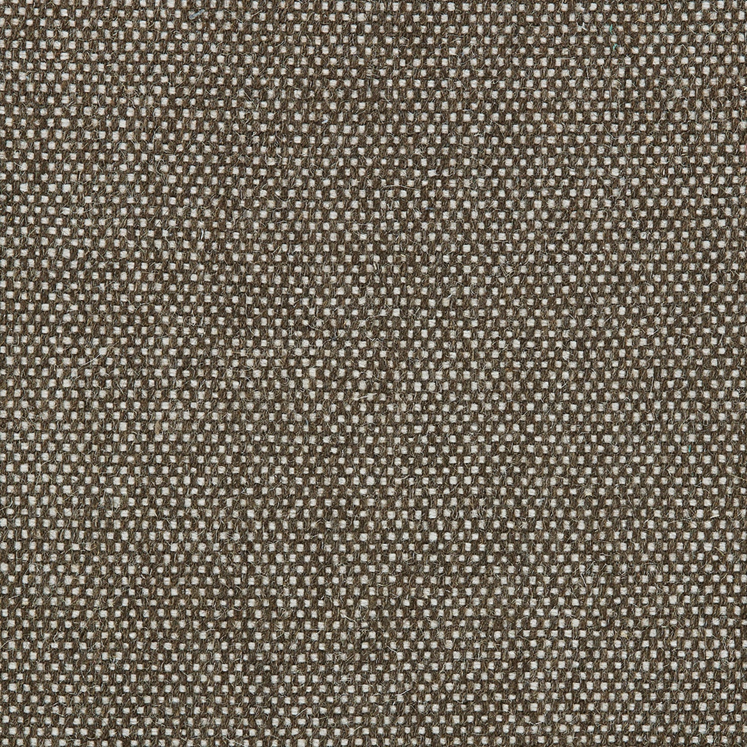 Wool broadloom carpet swatch in a flat grid weave in cream and dark brown.