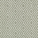 Wool broadloom carpet swatch in a diamond lattice weave in dove gray and white.