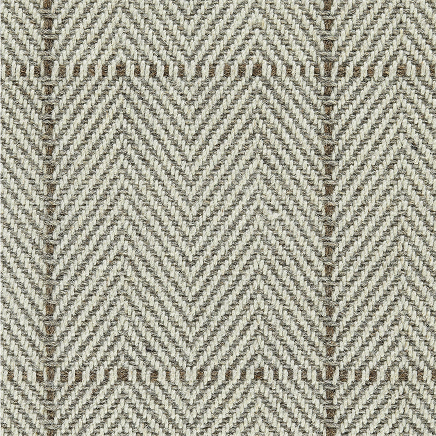 Wool broadloom carpet swatch in a plaid herringbone weave in cream, gray and tan.