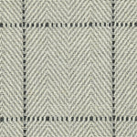 Wool broadloom carpet swatch in a plaid herringbone weave in cream, silver and charcoal.