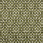 Swatch of fabric with a repeating Japanese-inspired scalloped pattern in shades of green, sage and tan.