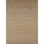 Large rectangular rug in a small-scale diamond filigree pattern in black on a tan field.