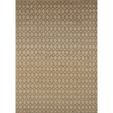 Large rectangular rug in a small-scale diamond filigree pattern in black on a tan field.