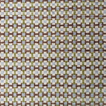 Woven rug swatch in a small-scale grid pattern featuring squares of cream, blue, green and brown.