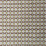 Woven rug swatch in a small-scale grid pattern featuring squares of cream, blue, green and brown.