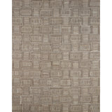 Rectangular rug in a basket-weave pattern of alternating horizontal and vertical stripes in brown on a cream field.