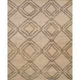 Rectangular woven high-pile rug in a large-scale interlocking diamond pattern in black on a cream field.