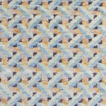 Woven high-pile rug swatch in a dense interlocking prism pattern in shades of blue, pink, purple and gold