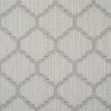 Wool-blend broadloom carpet swatch in a chunky lattice weave in gray on a mottled silver field.