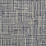 Wool-blend broadloom carpet swatch in a grid weave in mottled cream and navy.