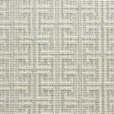 Wool-blend broadloom carpet swatch in an interlocking linear print in silver on a cream field.