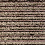 Wool-linen broadloom carpet swatch in a chunky striped weave in mauve and brown.