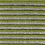 Wool-linen broadloom carpet swatch in a chunky striped weave in shades of green and gray.