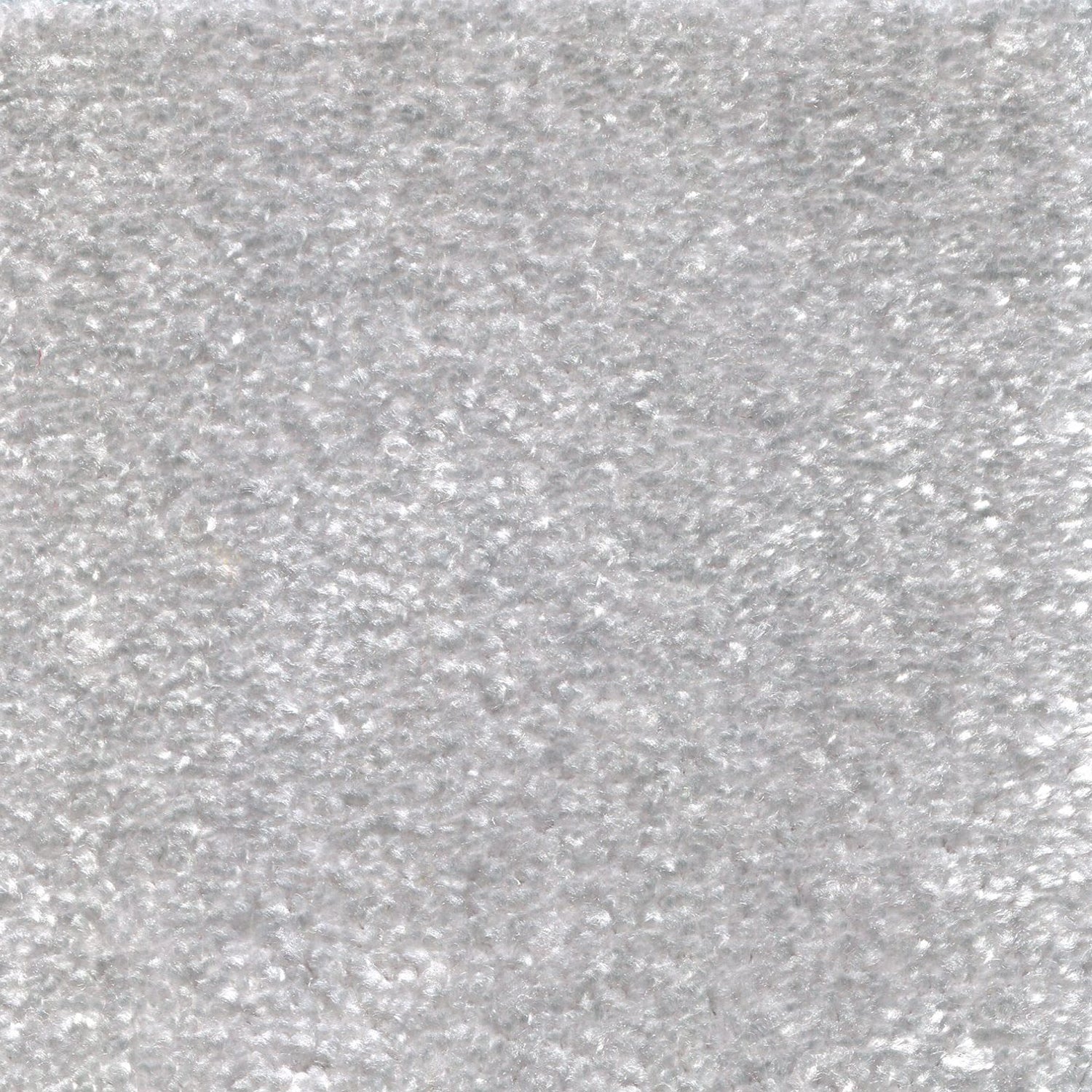 Synthetic blend broadloom carpet swatch in a cut pile texture in silver.