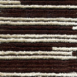 Wool-silk broadloom carpet swatch in a dimensional broken stripe pattern in cream and brown.