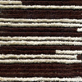 Wool-silk broadloom carpet swatch in a dimensional broken stripe pattern in cream and brown.